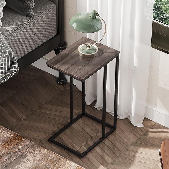 WLIVE C Shaped End Tables Set of 2, C Table Side Table for Couch, TV Trays Set of 2, Couch Side Tables that Slide Under, Small Side Table, C Table for Sofa, Living Room, Bedroom, Small Space, A-Grey