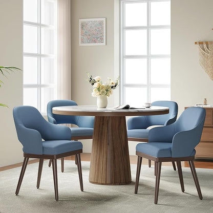 MALOL Wooden Dining Chairs Set of 4, Modern Fabric Upholstered Dining Room Chair, Kitchen Side Chairs, Farmhouse Dinner Chair with Open Back for Kitchen, Blue