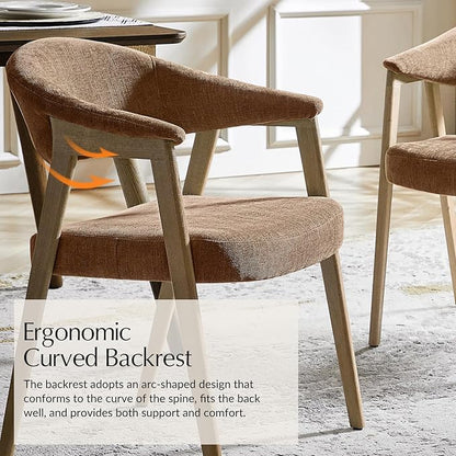 HULALA HOME Dining Chairs Set of 6, Mid-Century Modern Upholstered Dining Room Chair with Armrest, Curved Backtrst & Solid Wood Legs, Kitchen Side Chairs for Resurant, Living Room - Rust