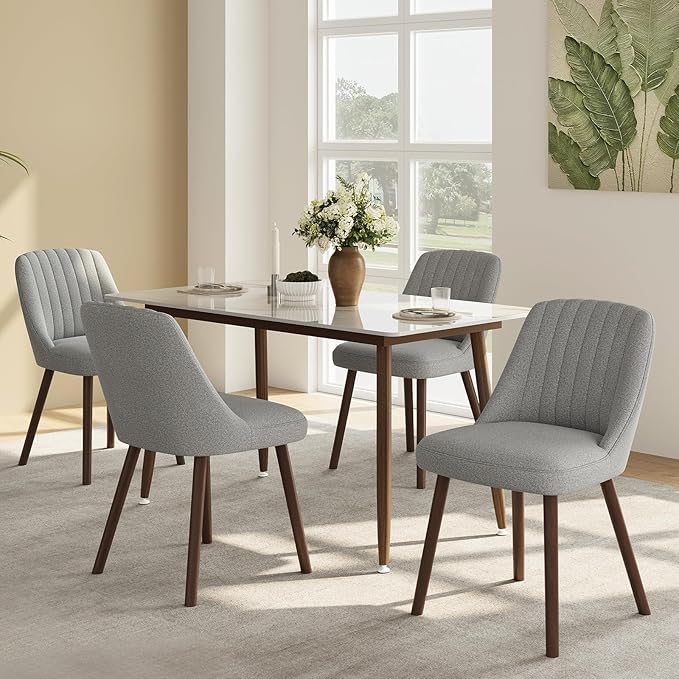 MALOL Upholstered Dining Chairs Set of 4, Modern Fabric Kitchen Chairs with Back, Wood Legs for Kitchen Dining Room Restaurant, Grey