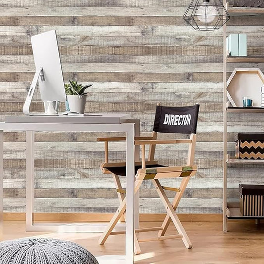 Yun-aeon Natural Wood-Grey Wood Contact Paper Peel and Stick Wallpaper 17.3"x 472"Self Adhesive Removable Vintage Faux Wood Wall Paper Plank Shelf Home Decoration Kitchen Counter Cover Use