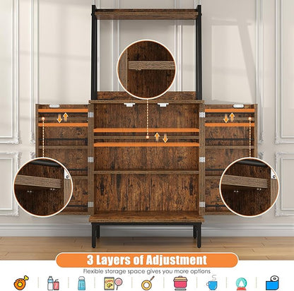 kepptory 51" Pantry Cabinet, Kitchen Pantry Storage Cabinet with, Storage Shelves, Modern Kitchen Hutch with Microwave Stand, Adjustable Shelves, Food Pantry Cabinet for Dining Room (Brown)