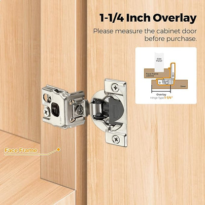 HOME EDIT 50 Pack 25 Pairs 1-1/4 inch Overlay Soft Close Cabinet Hinges for Kitchen, Stainless Steel Three-Way Adjustable, Concealed Self-Closing Door Hinges