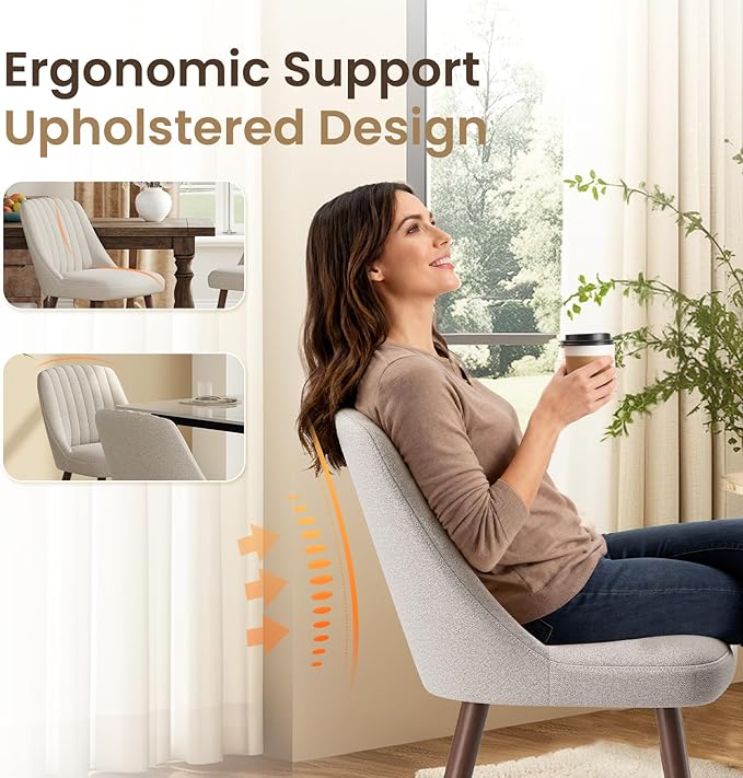 MALOL Upholstered Dining Chairs Set of 6, Modern Fabric Kitchen Chairs with Back, Wood Legs for Kitchen Dining Room Restaurant, Camel