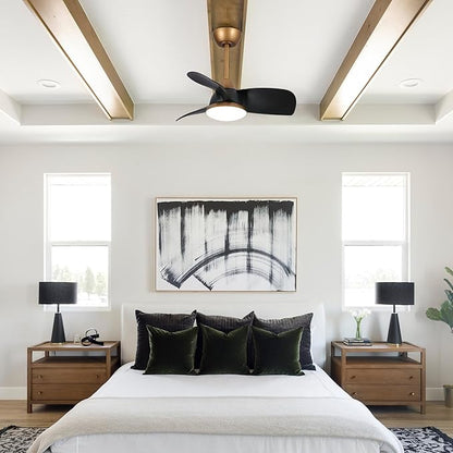 28 Inch Black Gold Ceiling Fan with Light and Remote, Industrial Modern Small Ceiling Fan, 6-Speed Quiet DC Motor, Reversible Airflow, Dimmable LED Light, Use for Bedroom, Dining Room, Kitchen