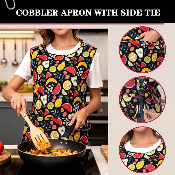 Nanxson Women Cobbler Apron with 2 Patch Pockets Cotton printed Smock with Side Ties for Work Chef kitchen CF3187