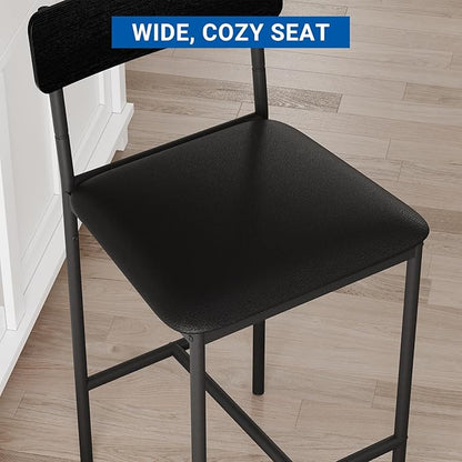 GAOMON Bar Stools Set of 2, Kitchen Bar Stools with Footrest, Black Metal Frame Upholstered PU Leather Bar Chairs with Footrest for Kitchen Island Home, Easy Assembly,Black
