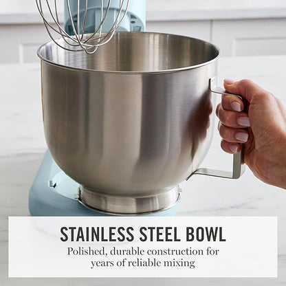 Martha Stewart Tilt-Head Stand Mixer, 12 Speed, 5.3QT Stainless Steel Bowl, Splash Guard with Pour Chute, Whisk, Dough Hook, Flat Beater, Electric Kitchen Baking Mixer, Bread, Cake, Whip, Sky Blue