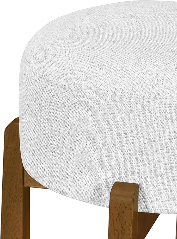 Set of 2 Bar Stools for Kitchen Island, Solid Rubberwood Counter Height Chairs with Dark Walnut Frame & Ivory Cushion, Mid-Century Modern Indoor Dining Stools with Footrest (4, Dark Walnut)