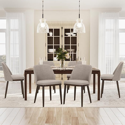 COLAMY Upholstered Dining Chairs Set of 6, Modern Kitchen Chairs with Back, Leather Side Dining Room Chairs with Wood Legs for Kitchen Dining Room Restaurant,Camel