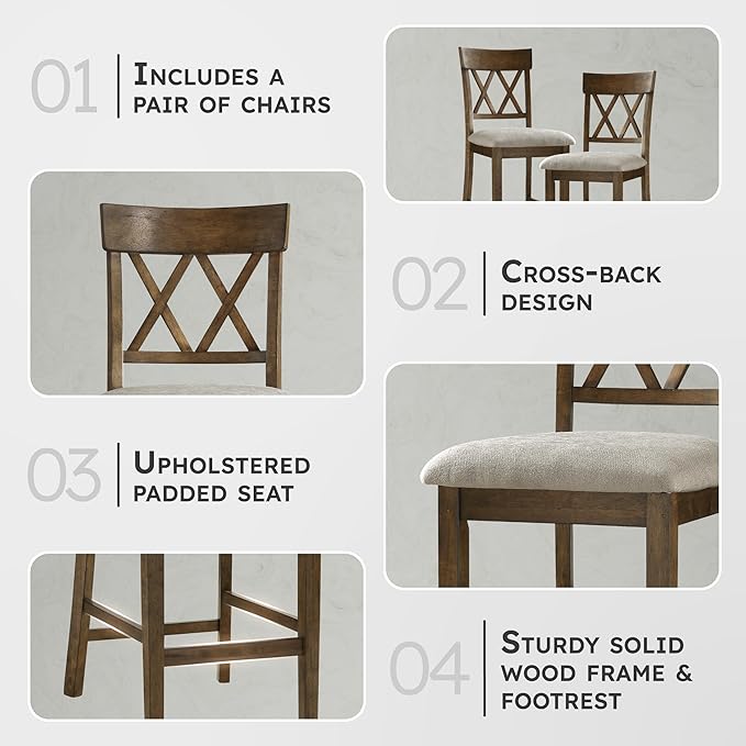 Lexicon Counter Height Stools Set of 2 - Attis Kitchen Counter Stools Set of 2, Upholstered Padded 25.5" Seat Height, Sturdy Solid Wood, Farmhouse Kitchen Chairs, Cross Back, Easy Assembly, Light Oak