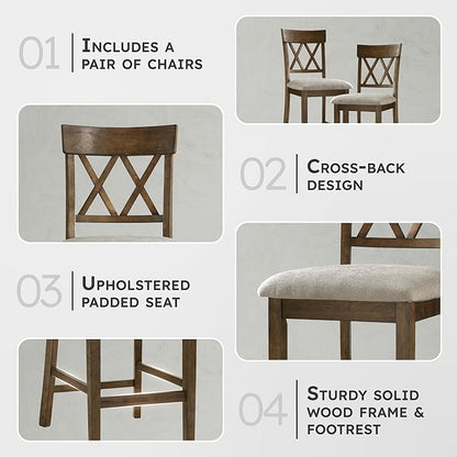 Lexicon Counter Height Stools Set of 2 - Attis Kitchen Counter Stools Set of 2, Upholstered Padded 25.5" Seat Height, Sturdy Solid Wood, Farmhouse Kitchen Chairs, Cross Back, Easy Assembly, Light Oak