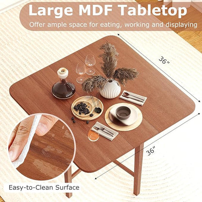 Giantex 36" Folding Dining Table for 2-4, Extendable Drop Leaf Kitchen Table with Solid Rubber Wood Frame, Space-Saving Dinner Table for Small Space, Living Dining Room, Dinette, Walnut