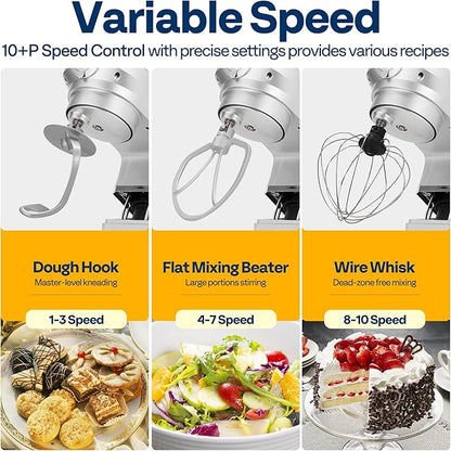 VIVOHOME 6-in-1 Stand Mixer, 8.5 Quart Electric Tilt-Head Kitchen Mixer with Bowl, Multifunctional Food Mixer for Cake, Bread, and Dough, with Meat Grinder, Blender, Pasta Maker Attachments, Silver