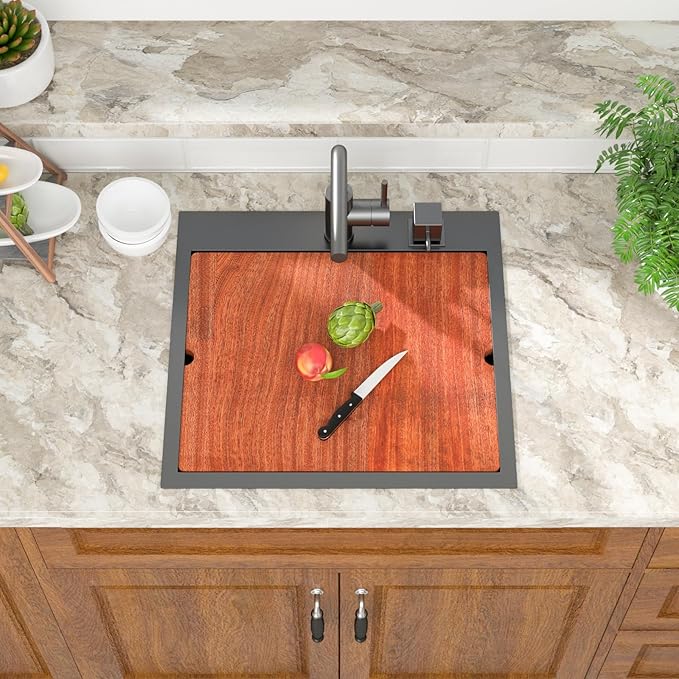Mocoloo 21 Inch Drop in Bar Sink with Faucet, 21x20 Black Topmount Kitchen Sink - Stainless Steel Single Bowl Workstation with Pull-Out Faucet