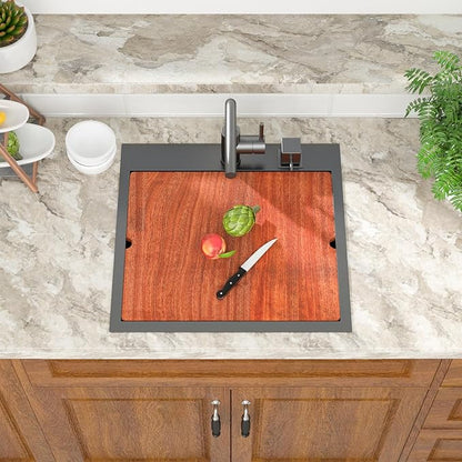 Mocoloo 21 Inch Drop in Bar Sink with Faucet, 21x20 Black Topmount Kitchen Sink - Stainless Steel Single Bowl Workstation with Pull-Out Faucet