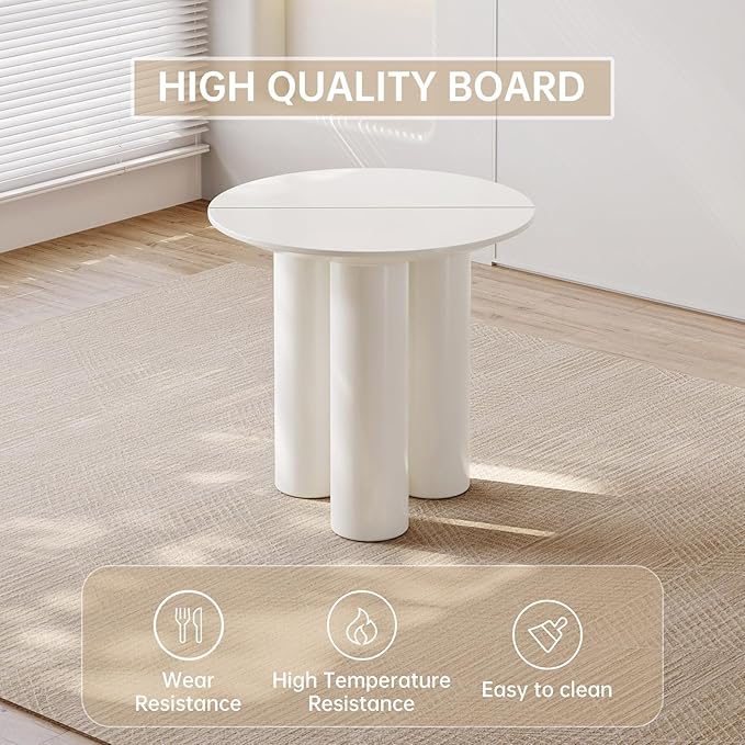 Guyii 29.92" Cream White Dining Table, Modern Round Kitchen Table, Small Indoor End Table for Kitchen, Bar, Living Room, Small Space, Easy Assembly, Table Only