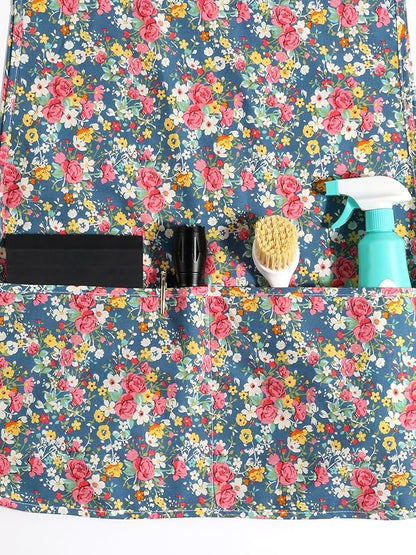 Women Cobbler Apron with 2 Pockets, Vintage Floral Aprons for Women Chef Apron for Baking, Cooking, Gardening