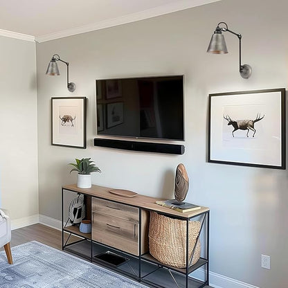 KSANA Modern 2 Pack Swing Arm Wall Sconce, Black Brushed Silver Plug-in or Hardwired Sconces Lighting, Adjustable Wall Mounted Lamp with On/Off Switch for Bathroom, Bedroom, Kitchen, Living Room
