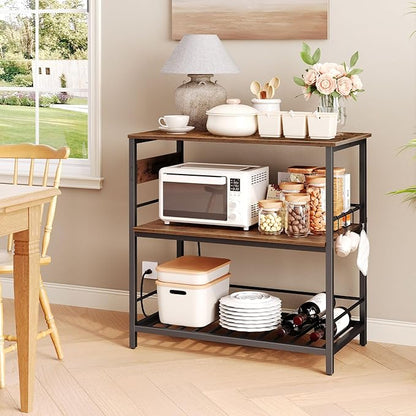 HOOBRO Kitchen Island with Storage, Kitchen Island Table with Power Outlet, 47.2" L 3 Tier Kitchen Counter and Microwave Stand, for Home, Kitchen and Dining Room, Rustic Brown and Black BF120UZD01