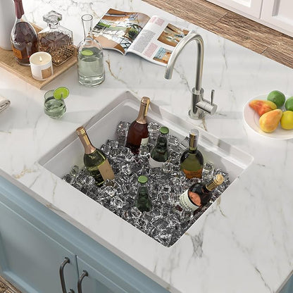 21"x18" Undermount Wet Bar Sink Workstation - White Granite Composite Quartz Classic Single Bowl Under Counter Small Kitchen Bar Prep RV Sink Basin