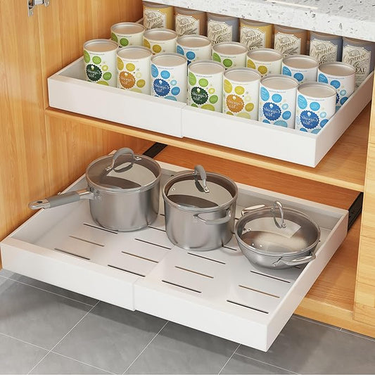 COVAODQ 1 Pack Pull Out Cabinet Organizer Extendable Sliding Slide Out Pantry Shelves Storage No Punch for Kitchen Base Cabinet Organization, Pantry, Bathroom Adjustable Width 12.4" to 20.4"