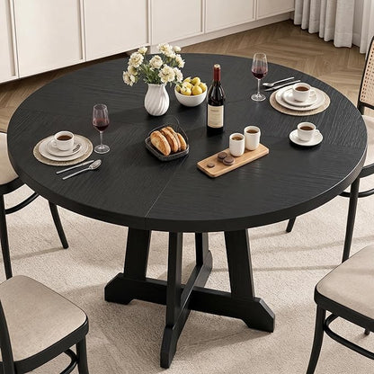 IDEALHOUSE Round Dining Table for 4, 47 Inches Dining Room Table with Wooden Base, Kitchen Table with Circle Tabletop, Dinner Table for Dining Room, Kitchen, Living Room, Black