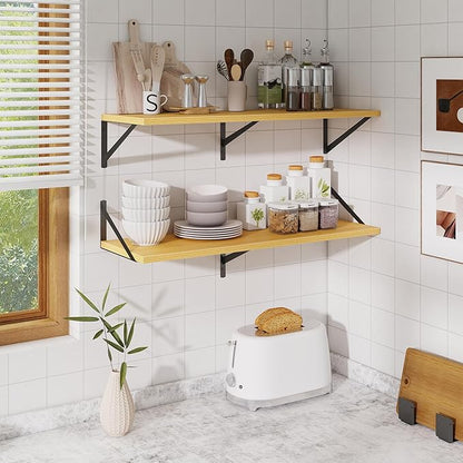 Acovy Deep Floating Shelves for Wall,36" Wx10 D Wood Wall Shelves with Metal Brackets,Hanging Storage Floating Shelf for Living Room,Bedroom,Bathroom,Office,Kitchen,Oak