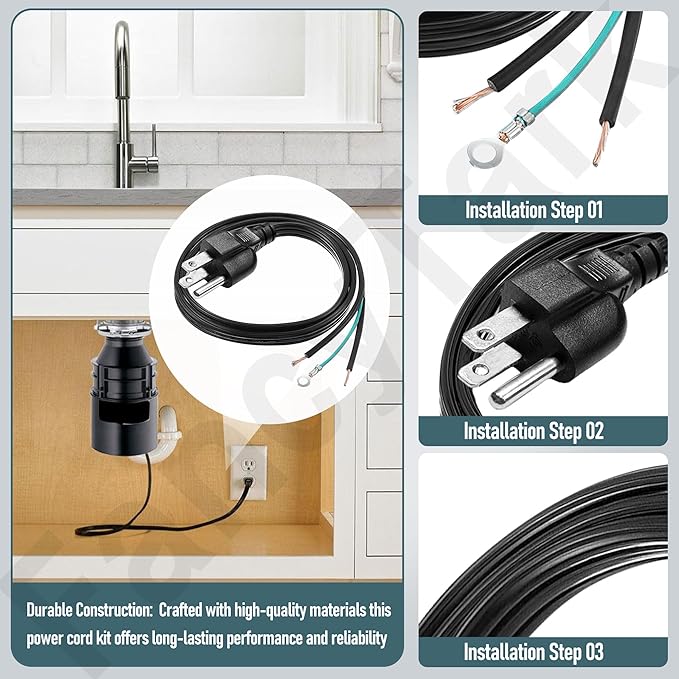 3 Foot CRD-00 Garbage Disposal Power Cord Compatible with InSinkErator, Badger, CoverControlPlus, Essential, Septic Assist Garbage Disposal Model