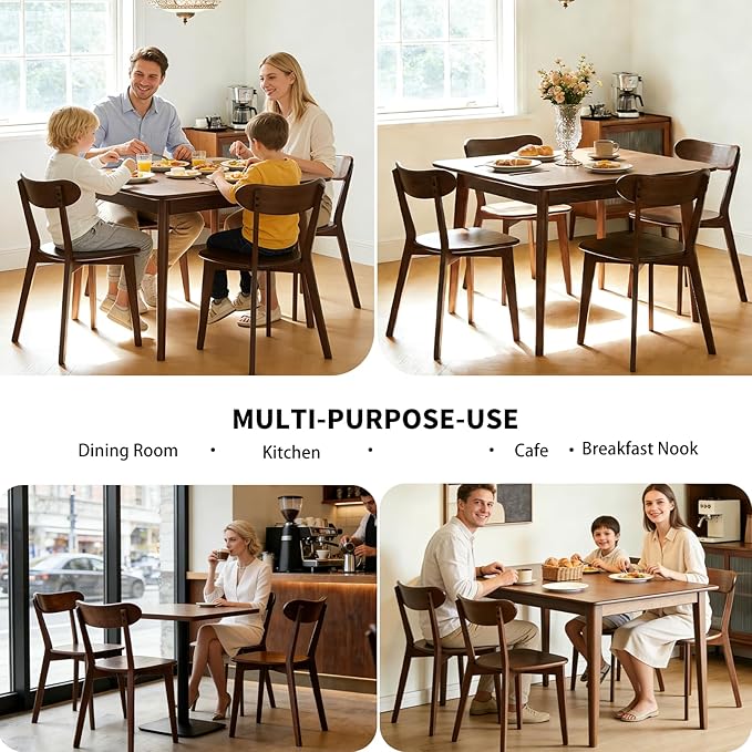 Walnut Solid Wood Dining Chairs Set of 6 – FAS-Grade North American Oak, Mid Century Modern Curved Back, 400 lbs Heavy Duty for Restaurant, Kitchen & Home