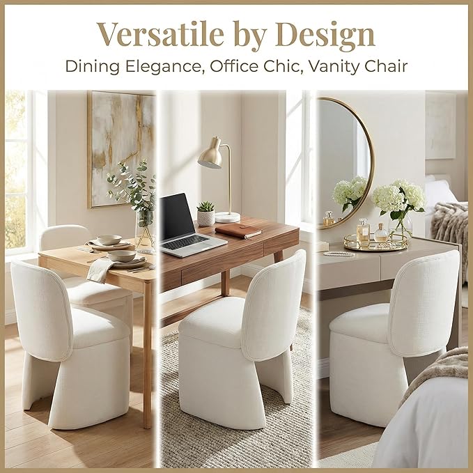 Hyfirm Modern Upholstered Dining Chairs Set of 8, Linen Accent Side Dining Chairs Armless Kitchen Chairs with Curved Back Parsons Chairs for Kitchen Dining Room Living Room, White