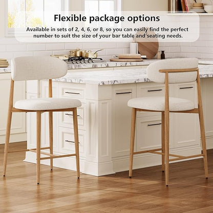 Set of 2 Counter Height Bar Stools: Upholstered Barstools with Metal Legs for Kitchen Island Dining Room in Beige - Comfortable & Chic Industrial Style, Premium Quality Bar Height Seating