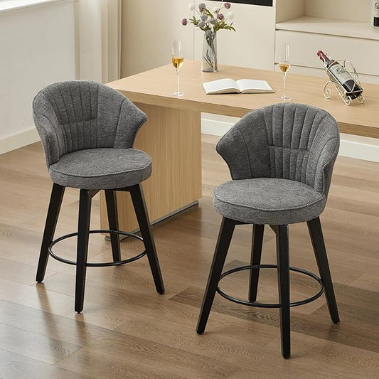 Modern Dining Chairs,Set of 2 - Sturdy Stylish,Simple Natural Design,Adjustable Counter Height Stools with Solid Wood Legs & Chenille Upholstery,Versatile Use for Kitchen Island,Home Pub,Darkgrey-Che