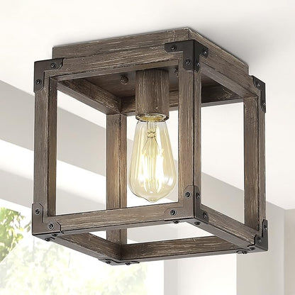JONATHAN Y 8" Brown Oil Rubbed Bronze 1-Light Iron Flush Mount, Rustic Farmhouse Square Ceiling Light, Industrial Metal Open Frame for Kitchen Hallway, LED Bulb Included JYL7473A