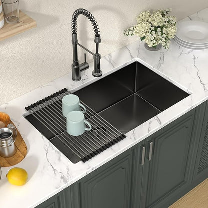 Lordear 33 Inch Black Stainless Steel Sink Undermount Kitchen Sink T304 16 Gauge 33x19 Inch Single Bowl Sink Handmade, Gunmetal Black 33x19x10 Inch, Handmade