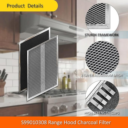 2-Pack S99010308 Range Hood Charcoal Filter 10.8 x 13.3 Inch Non-Ducted Stove Hood Vent Filter Replacement for Bro-an BPSF30 QS/WS series G-e WB02X10707