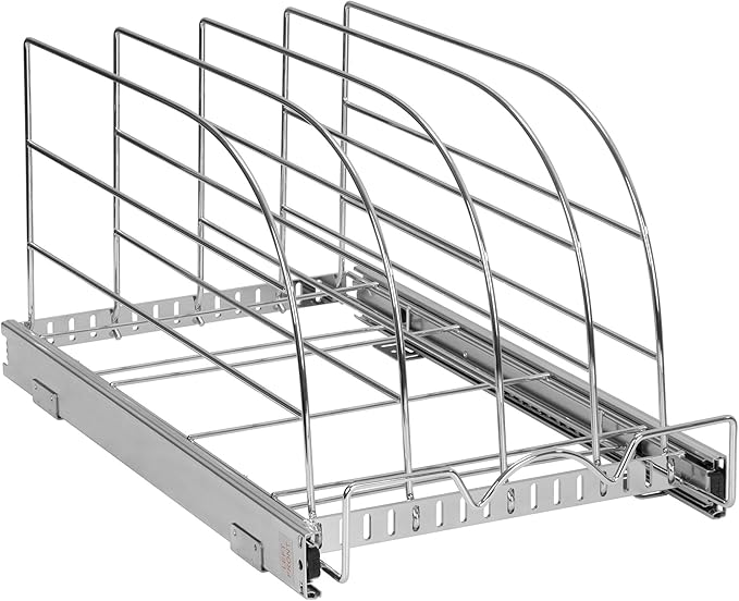 HOLDN’ STORAGE Pull Out Organizer for Bakeware, Cutting Board and Trays, Adjustable Dividers - Heavy Duty, Lifetime Limited Warranty - For Narrow Cabinet Spaces, 12.5”W x 21”D x 11”H, Chrome
