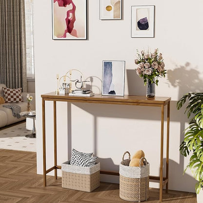 VASMIA Console Table, Entryway Table, Narrow Sofa Table, 39" Bamboo Hallway Table for Entryway, Living Room, Bedroom, Foyer, Walnut