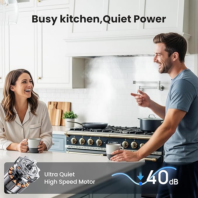 VIKIO HOME Range Hood Insert 42 Inch,Built-in Kitchen Hood with 980 CFM, Ducted/Ductless Convertible Duct,Stainless Steel Kitchen Vent Hood/Gesture/Touch Control, 3 Pcs Baffle Filters with Handlebar