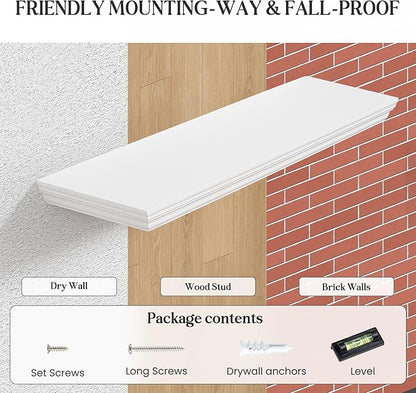 Fun Memories Floating Shelves 40 Inch Long, 9.3 Inch Deep Classic Crown Molding Floating Shelves for Wall, Rustic Wooden Shelves for Wall Decor Bathroom, Kitchen, Office, (White, 1Pack)