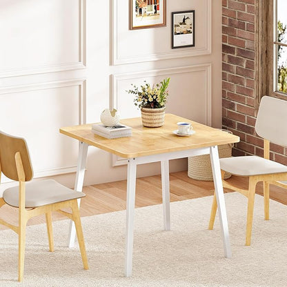 HOOBRO Bamboo Dining Table, Square Dining Table for 2, 27.6" Kitchen Table for Small Space, Writing Table, Easy to Assemble, for Dining Room, Living Room, Office, Kitchen, Natural and White YW70CZ01G1