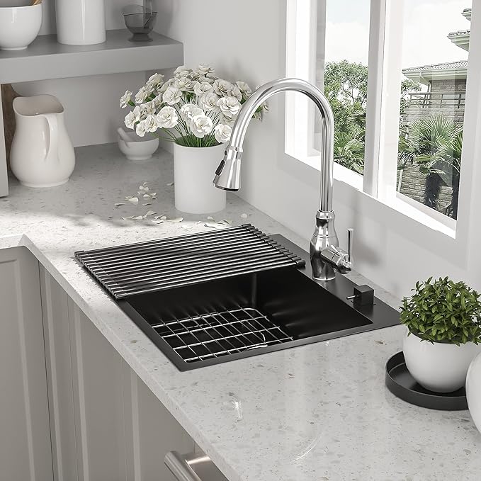 28 Drop In Black Kitchen Sink - Beslend 28x22 Drop In Black Sink 16 Gauge Stainless Steel Gunmetal Black Kitchen Sinks Topmount Deep Single Bowl Dish Basin 28"x22"x10"