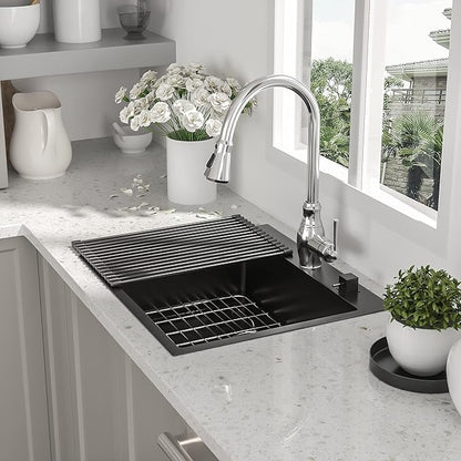 28 Drop In Black Kitchen Sink - Beslend 28x22 Drop In Black Sink 16 Gauge Stainless Steel Gunmetal Black Kitchen Sinks Topmount Deep Single Bowl Dish Basin 28"x22"x10"