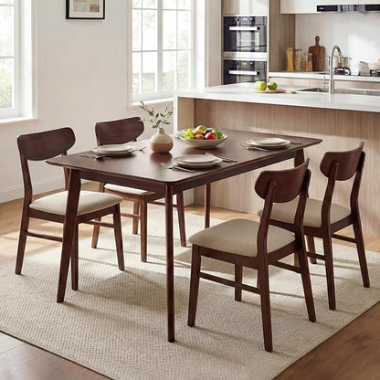 Giantex Dining Table for 4, 47" Rectangular Wooden Kitchen Table with Solid Rubber Wood Legs, Mid Century Modern Dinner Table for Dinette, Living Room, Home Office (Walnut)