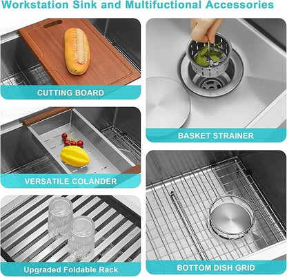 Undermount Kitchen Sink 30 inch,16 gauge Stainless Steel Workstation Sink,Deep and Large Single Bowl Kitchen Sinks Offset Drain (30" X 18")