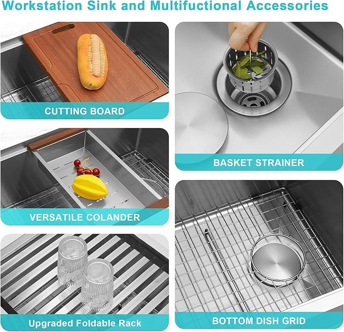 Undermount Kitchen Sink 28 inch,16 gauge Stainless Steel Workstation Sink,Deep and Large Single Bowl Kitchen Sinks Offset Drain (28" X 18")