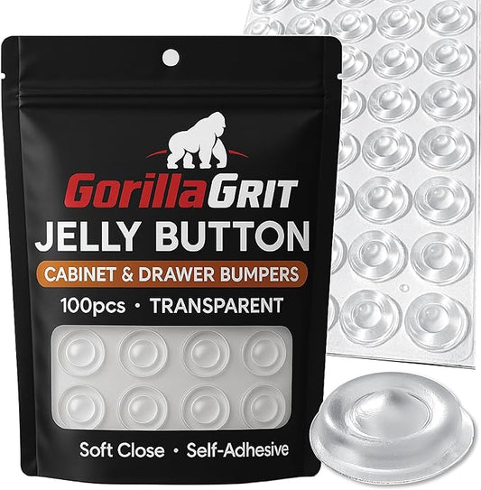 Cabinet and Drawer Soft Close Bumpers - Jelly Button Sound Dampening Self Adhesive Rubber Bumper - Clear, Transparent - Round 1/2" Diameter - 100pcs