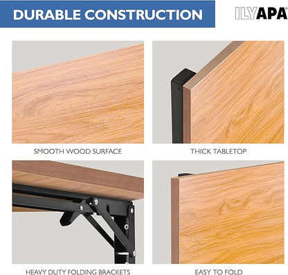 Ilyapa Wall Mounted Folding Table - 16x40 Wood Floating Desk for Wall, Laundry Folding Table - 1.5 inch Fold Down Wall Desk for Small Spaces, White Oak