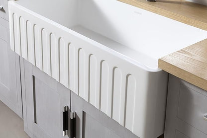 Kingston Brass Gourmetier GKFA361810CD Solid Surface White Stone Apron Front Farmhouse Single Bowl Kitchen Sink, Matte White