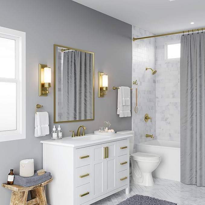 Pfister Willa Bathroom Sink Faucet 8 in Widespread 3 Hole Double Handle Brushed Gold Finish NSF Certified Push & Seal Drain TiteSeal Technology Vanity Faucet LF049MALBG